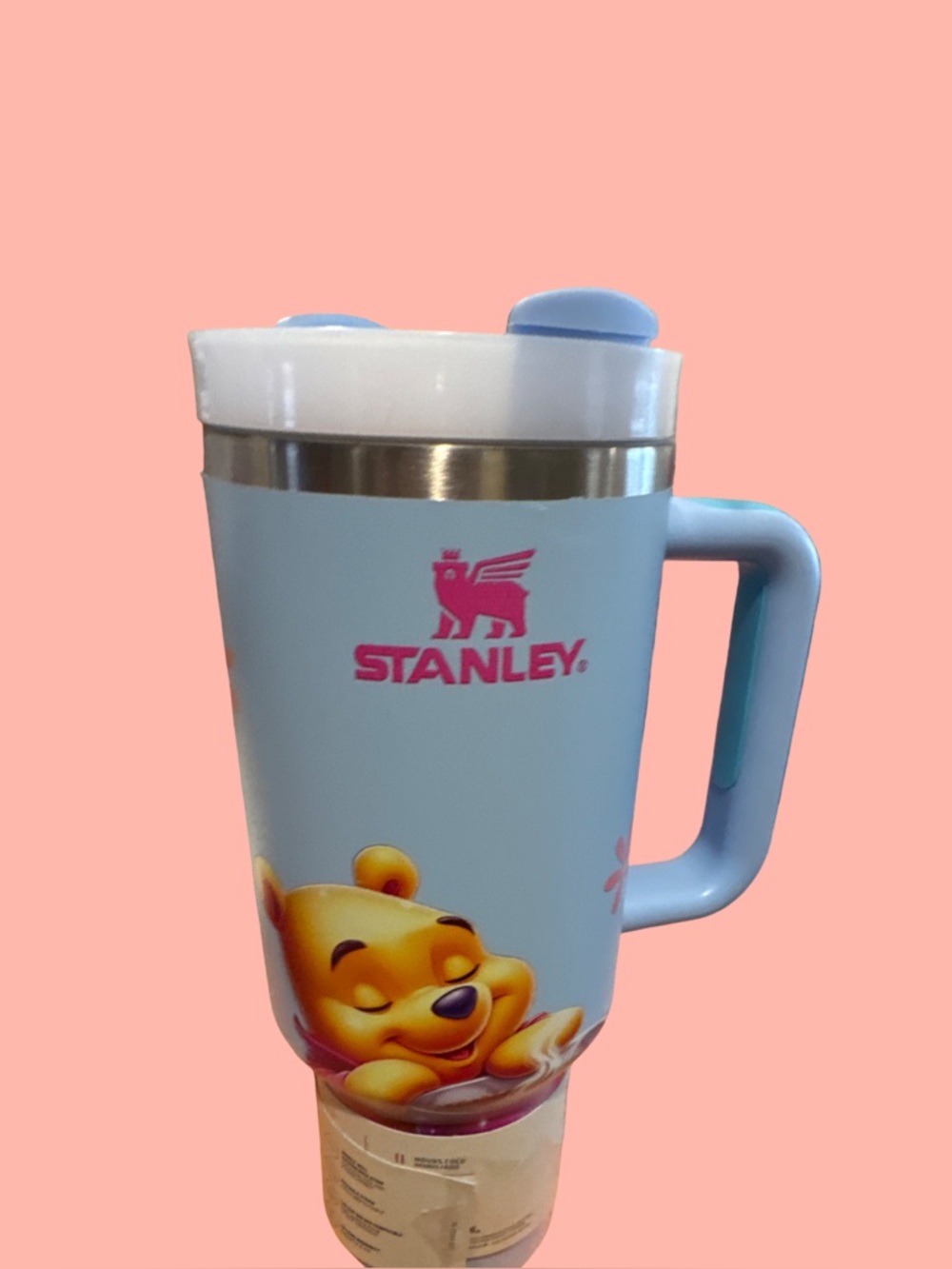 Stanley Light Blue Winnie the Pooh Travel Mug with Pink Logo